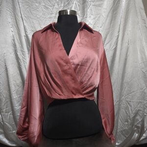 Mustard Seed Rose Satin Wrap Blouse